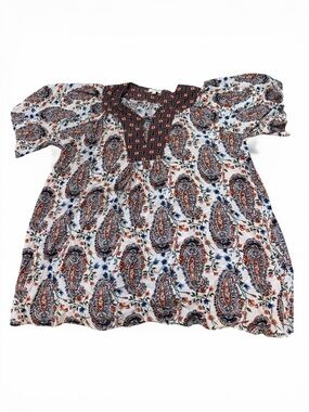 Umgee Boho Paisley Peasant Top in Cream, Navy & Rust